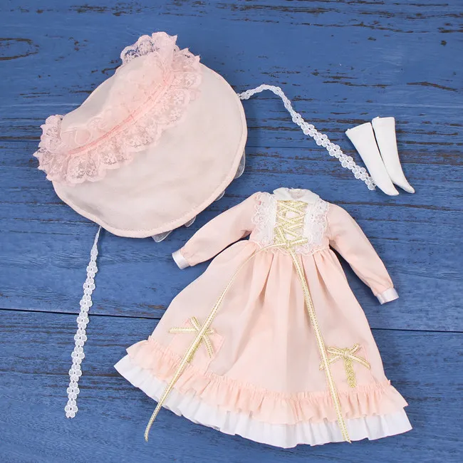 dress Blyth doll icy licca тело Лолита наряды бледно-розовое платье с шляпой носки для куклы Игрушка Одежда - Цвет: dress