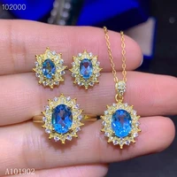 kjjeaxcmy exquisite jewelry 925 sterling silver inlaid natural blue topaz female ring pendant earrings 3 sets support detection