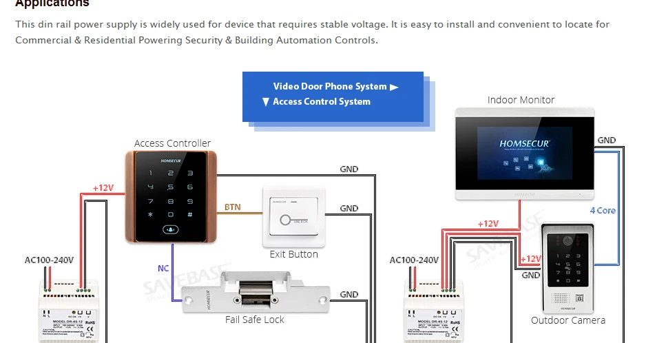 Источник питания din 45 W 12 V для видеодомофона и системы контроля доступа