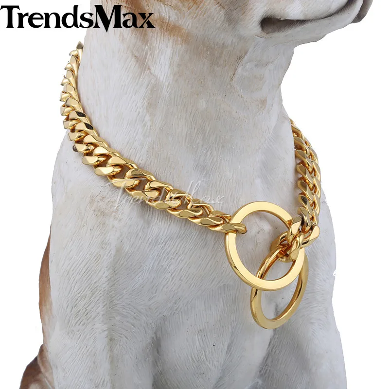 11/13mm wide Gold Tone Cut Curb Cuban Link 316L Stainless Steel Dog Chain Collar Customize Length 12-30&quot DC05-DC06 | Украшения и