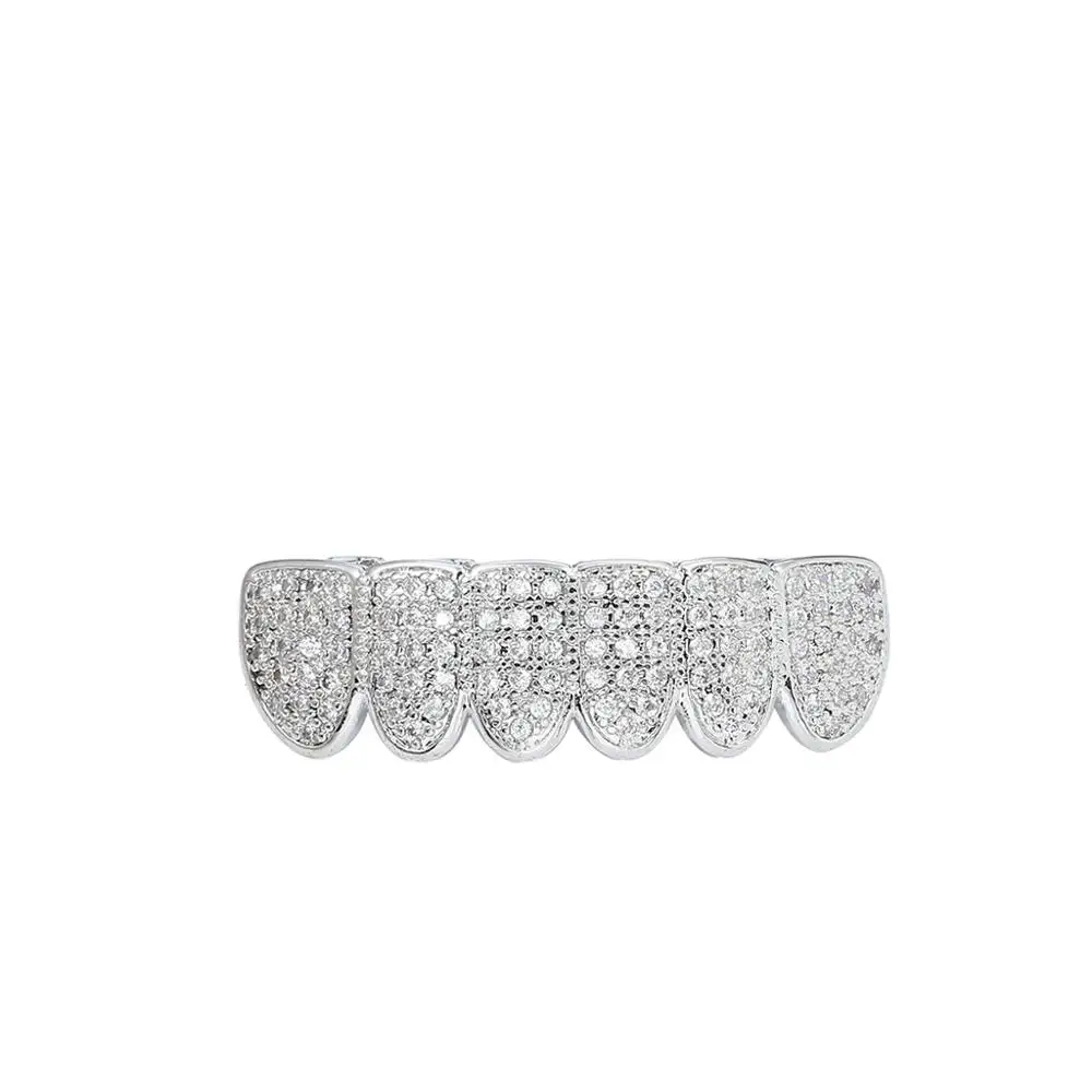 MATHALLA Micro Pave стиль клыки Иисус Grillz с Bling AAA кубический цирконий камень грили - Окраска металла: silver bottom