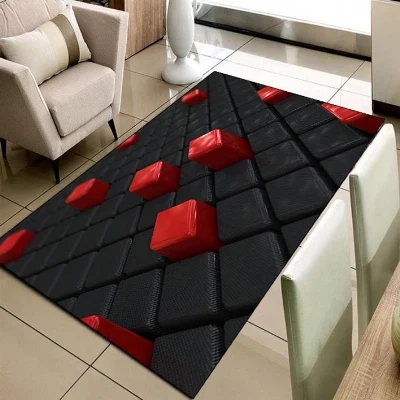 

Else Black Red Cubes Boxes Geometric 3d Print Non Slip Microfiber Living Room Decorative Modern Washable Area Rug Mat