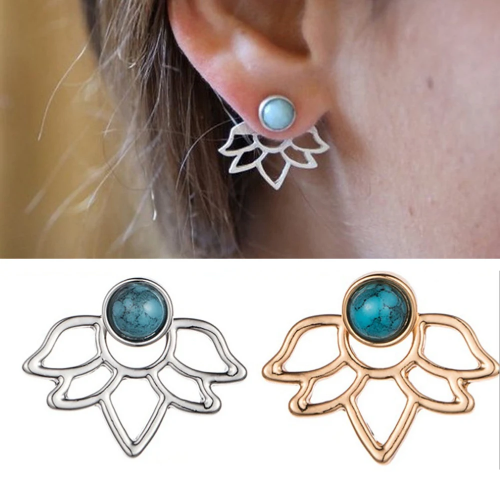 Женские серьги гвоздики с бусинами и цветком лотоса Boho|stud earrings|ear jacketear stud earrings |