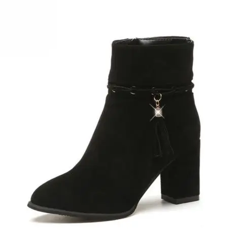 2017 fashion suede Women Boots Tassel Ankle Round Toe Winter Ladies Party Western Stretch Fabric With zipper |
