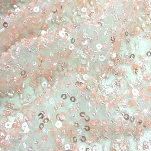 Pink lace mesh Розовый Блестящий кружевной свадебный гипюр с бусинами и блестками для свадебных и вечерних платьев, цена за метр, эксклюзивный ручной работы MA - Цвет: Pink lace mesh