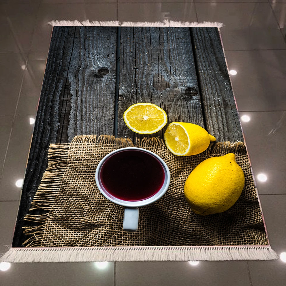 Серая деревянная чайная чашка желтые лимоны винтажный 3d коврик из микрофибры с