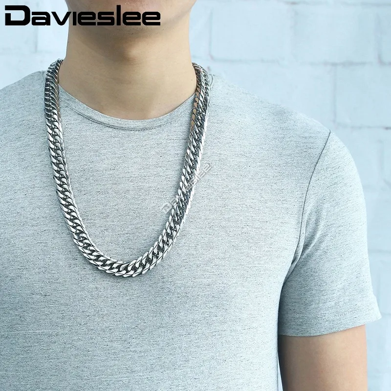 Двойная кубинская цепь Davieslee из панцирного плетения мужское ожерелье