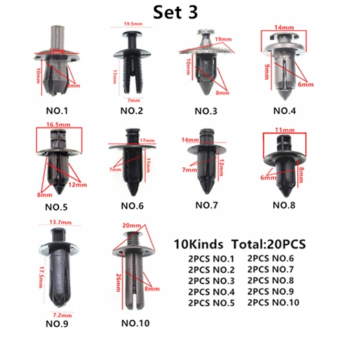 20pcs set 3 20 шт. Горячая Смешанная Автомобильная центральная консоль панель приборной панели аудио DVD, CD, металлический пластиковый крепеж винт заклепки клип набор для всех автомобилей - Название цвета: 20pcs set 3