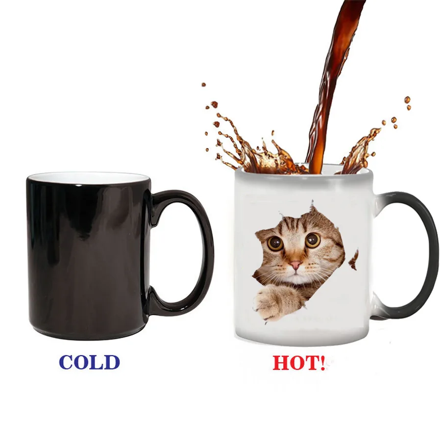 Кофейная кружка с котом чашка меняющая цвет Термочувствительная керамическая