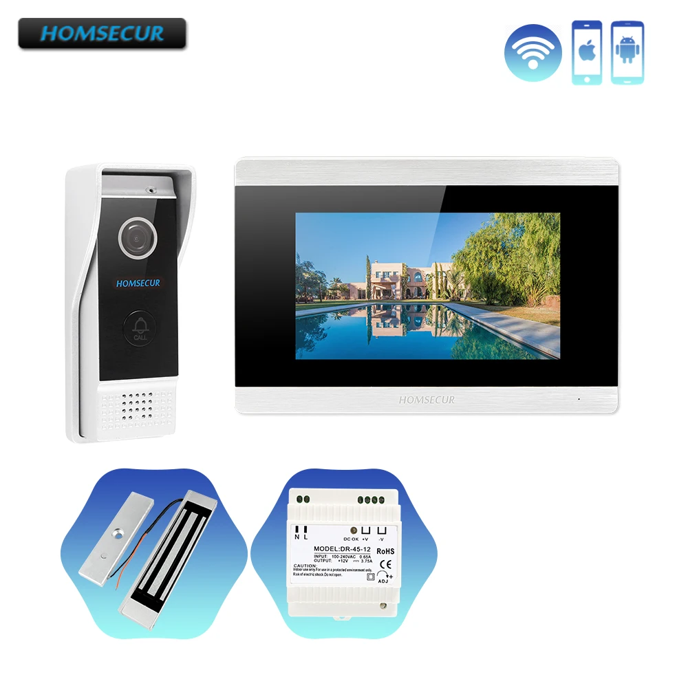 

HOMSECUR 7"Hands-free WiFi IP Wired Video&Audio Home Intercom 1.0MP with Memory Monitor 180KG Magnetic Lock Included for Home