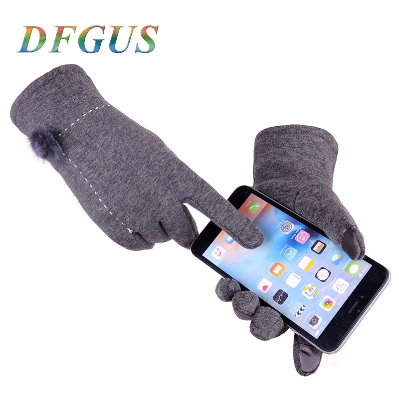

Fashion Elegant Female Wool Touch Screen Gloves Winter Women Warm Cashmere Full Finger Leather Bow Dotted embroidery Gloves