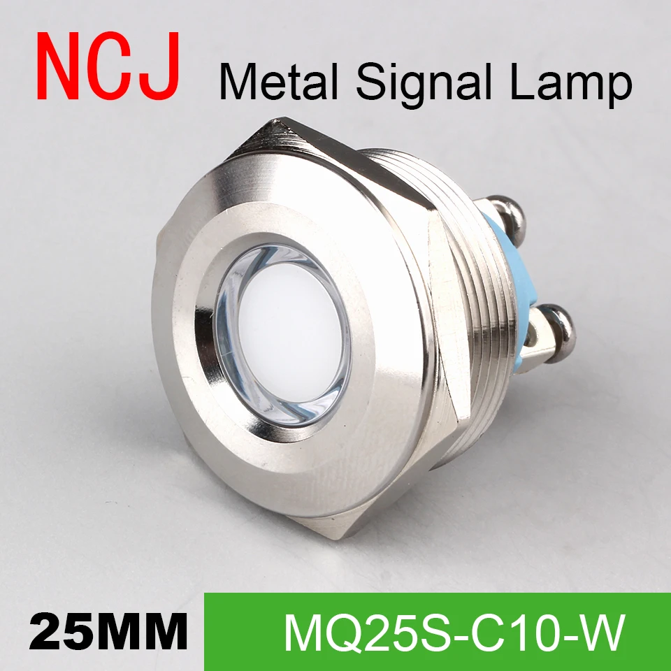 NCJ 25mm Metal LED Signal lamp Indicator pilot Warning light Signalization boat car panel dashboard 3V 6V 12V 24V 110V 220V