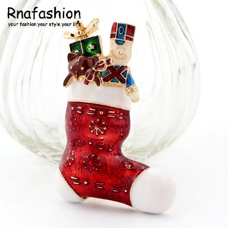 Женские Подарочные броши в виде носка снеговика Санта-Клауса венка колокольчика