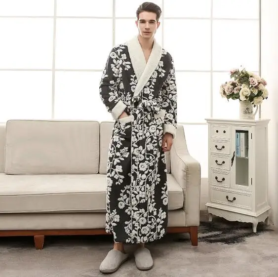Fdfklak New Winter bathrobe men thicken flannel robe women plus size sleepwear robes couple's bath peignoir femme M-3XL | Женская