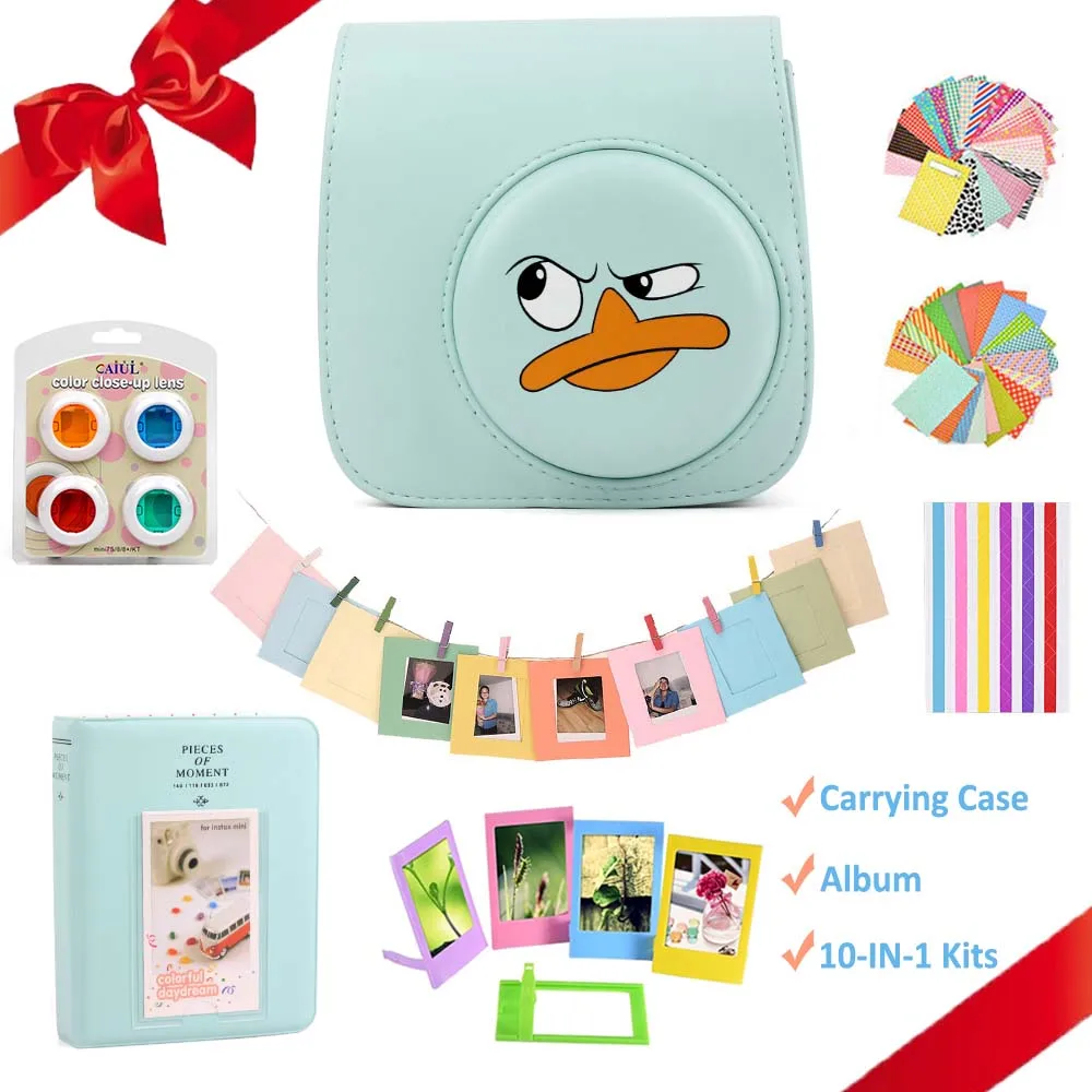 Angry Duck Set Для Fujifilm Instax Mini 9 мини 8 Фотоаппарат моментальной печати живопись/розовый чехол для переноски Чехол из искусственной кожи+ альбом+ 10 в 1 комплект - Цвет: Angry Duck Set