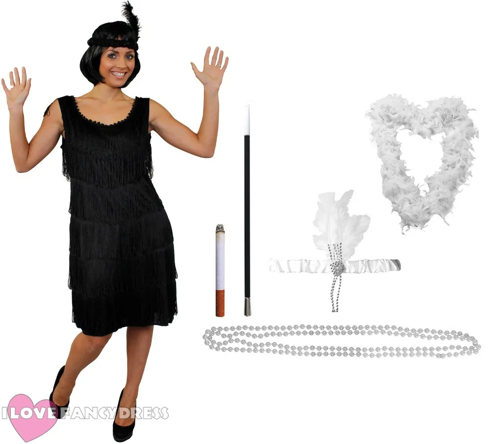 Женское черное платье с бахромой модное спереди и сзади модель 1920s DELUXE костюм для