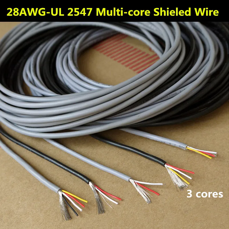 28AWG многожильные экранированные провода с 3 жилами Луженый Медный Кабель