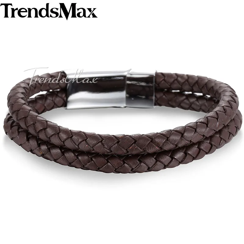 Кожаные браслеты Trendsmax для мужчин и женщин черные синие коричневые 2 нити веревка