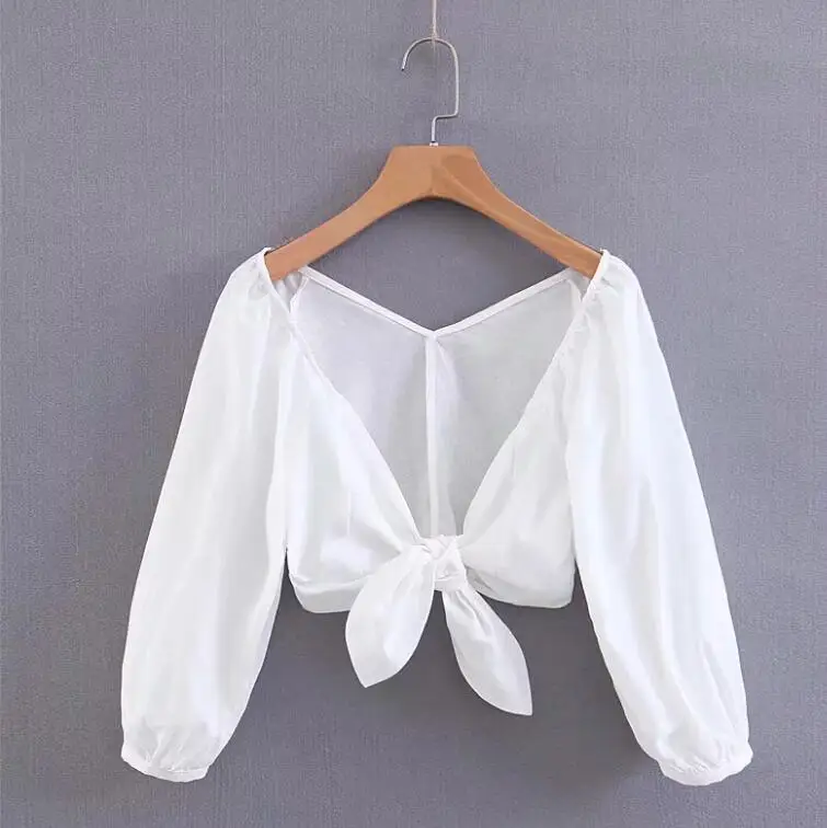 2019 Летняя женская белая хлопковая льняная блузка с рукавами фонариками и