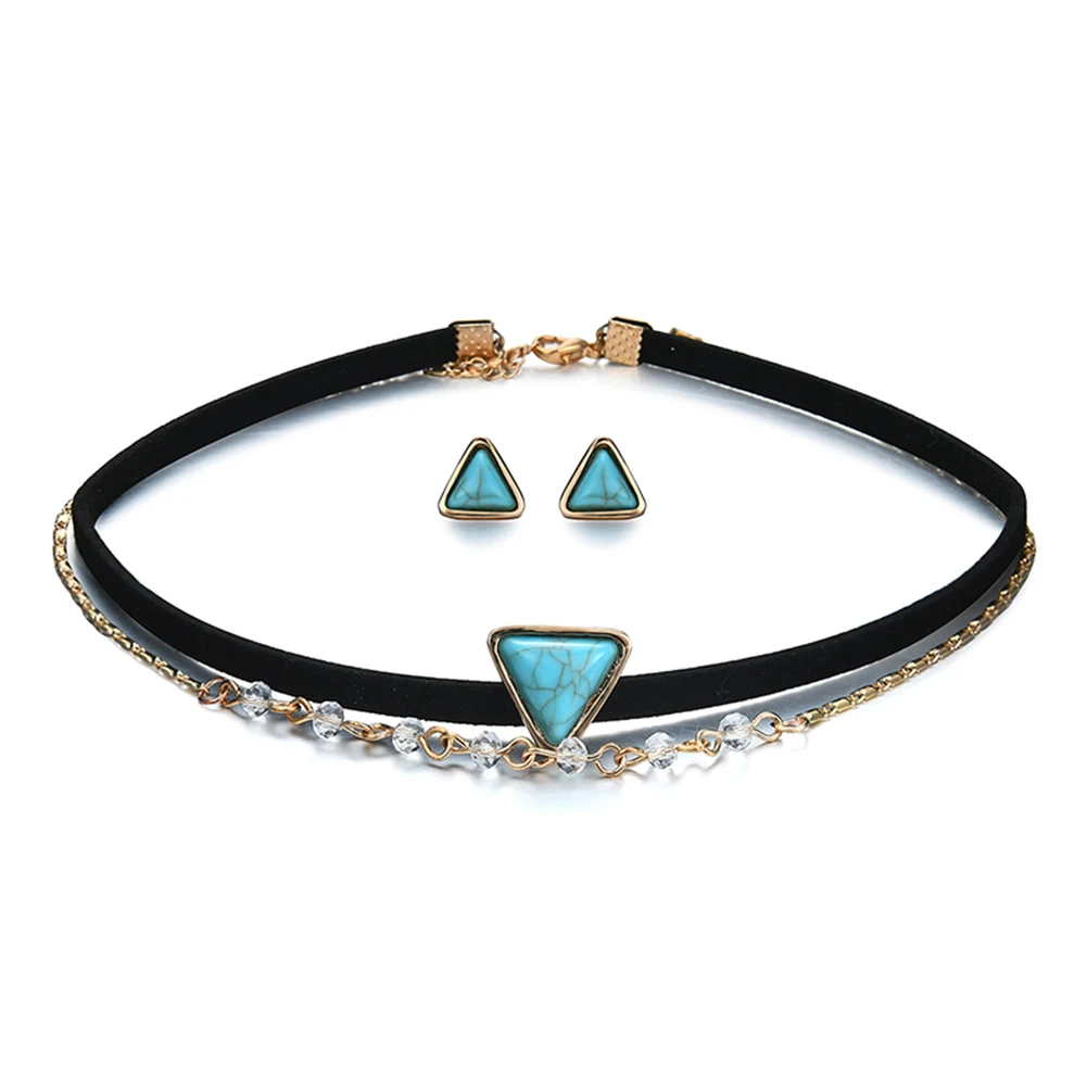 Retro Triangle Layered Choker Necklace Earrings Jewelry Set for Women | Украшения и аксессуары