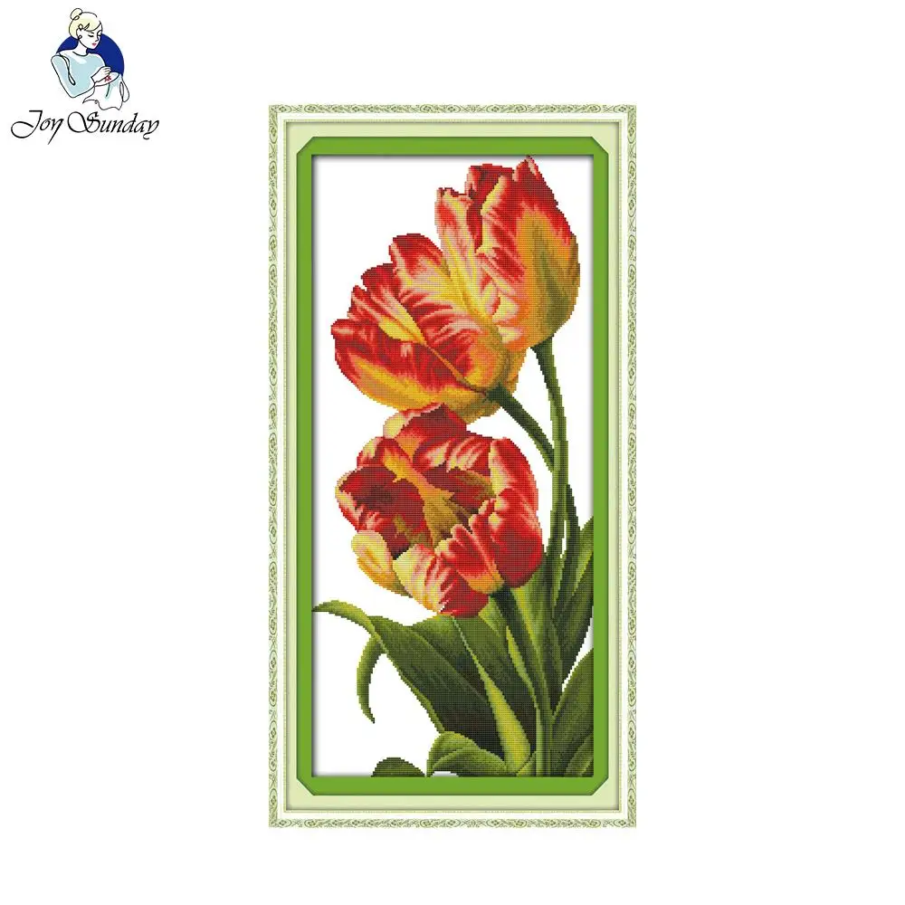 

Joy Sunday Flower Style Tulip Cross Stitch Embroidery Kits Handmade Needlework Diy Painting Kit Embroidery Cross Stitch Painting
