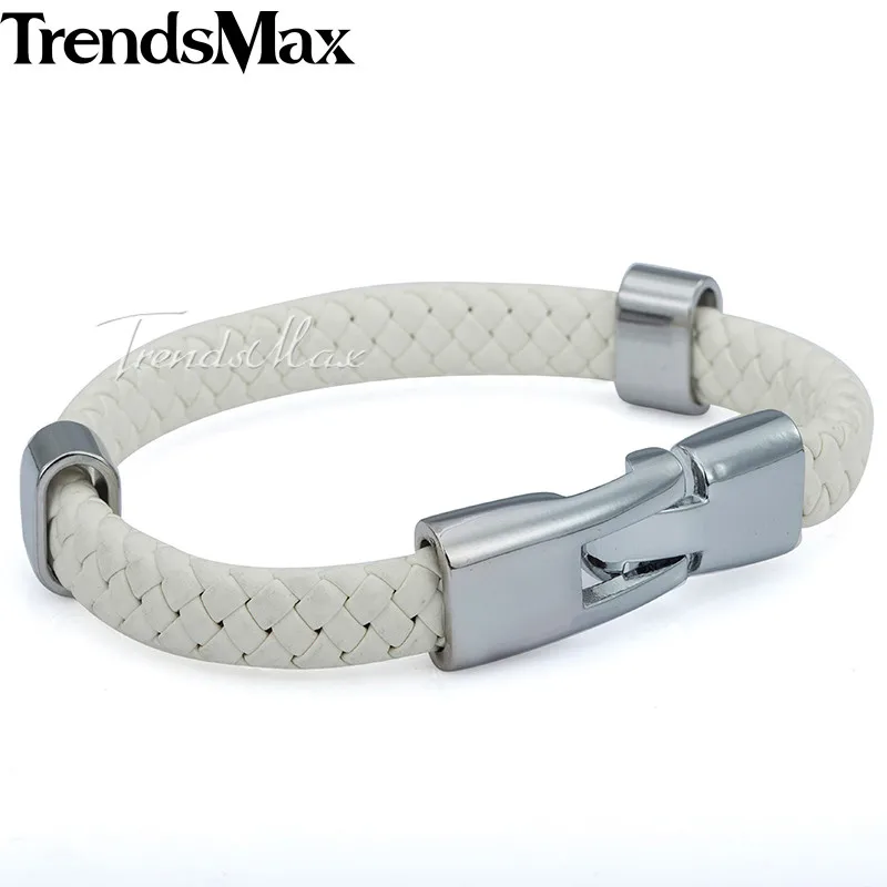 9mm White Trendsmax мужской s плетеный кожаный браслет ювелирные изделия из нержавеющей стали якорная Пряжка кожаные браслеты для мужчин и женщин 9 10 мм KLBM24 - Окраска металла: 9mm White