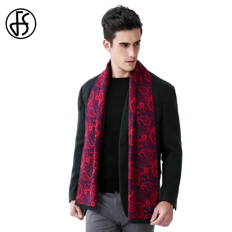 Мужской кашемировый шарф FS длинный теплый из пашмины с рождественским принтом