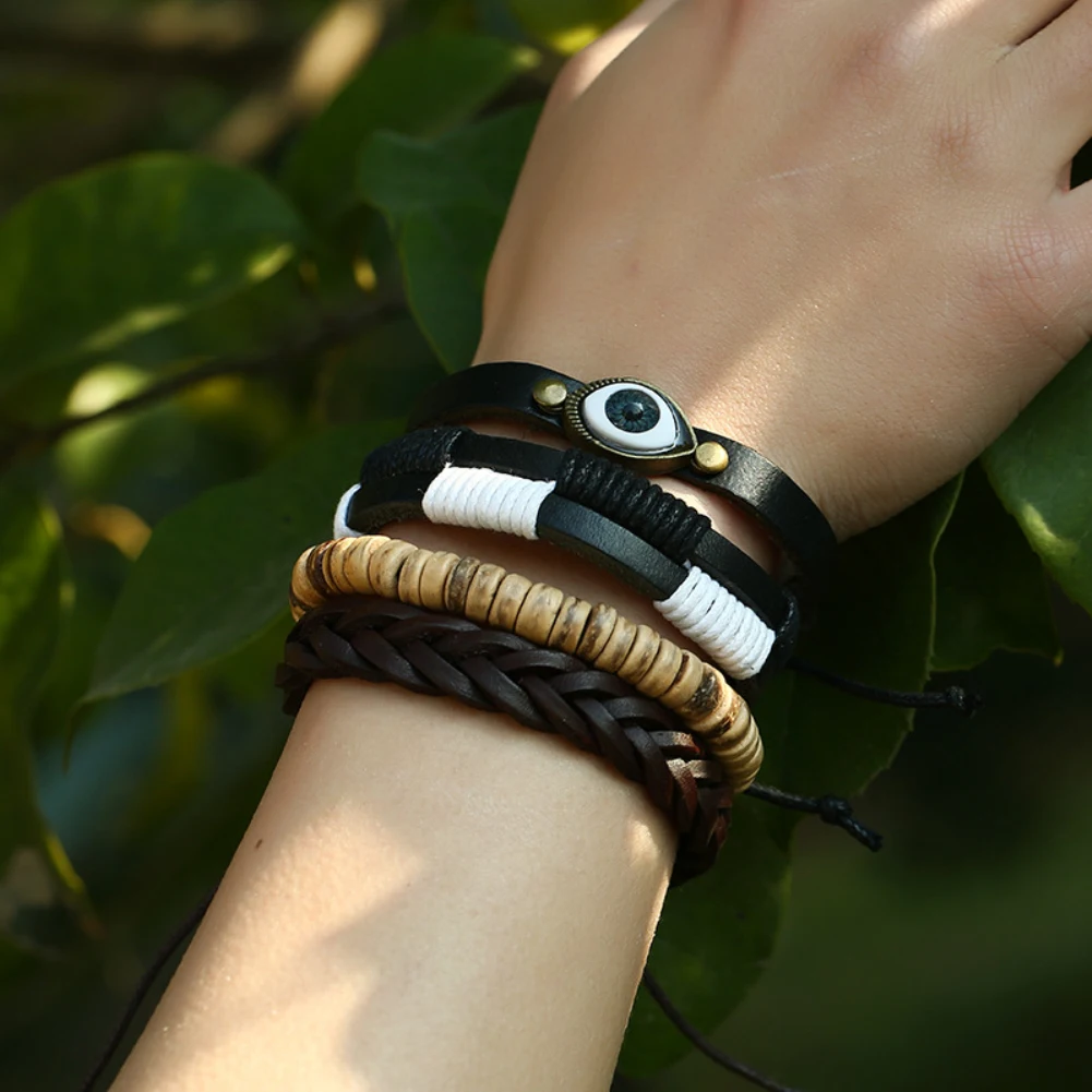 Lureme винтажный зловещий Eye and бусины из кокоса этнический браслеты в племенном