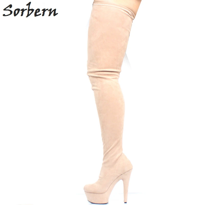 

Sorbern Nude Over The Knee Boots For Women 15Cm Spike High Heels Platform Boots Plus Size Classic Shoes Custom Color Heel Boots