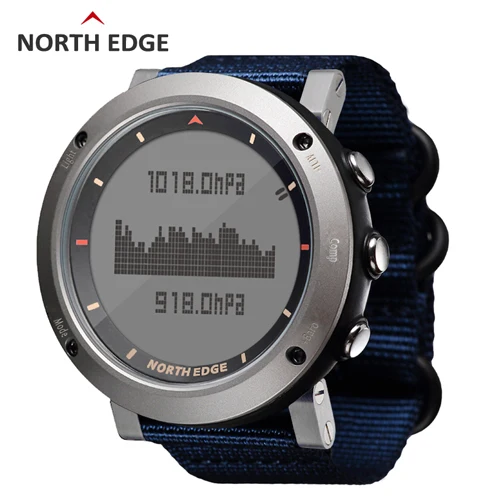 NORTH EDGE мужские спортивные цифровые часы для бега плавания спортивные часы альтиметр барометр компас термометр погода для мужчин - Цвет: Blue nylon strap