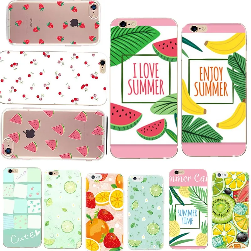 Phone Case For iPhone X 6 6S 7 8 Plus 5 5S SE Transparent Silicone Back Cover Summer Fruit Lemon Watermelon Pattern Cell |
