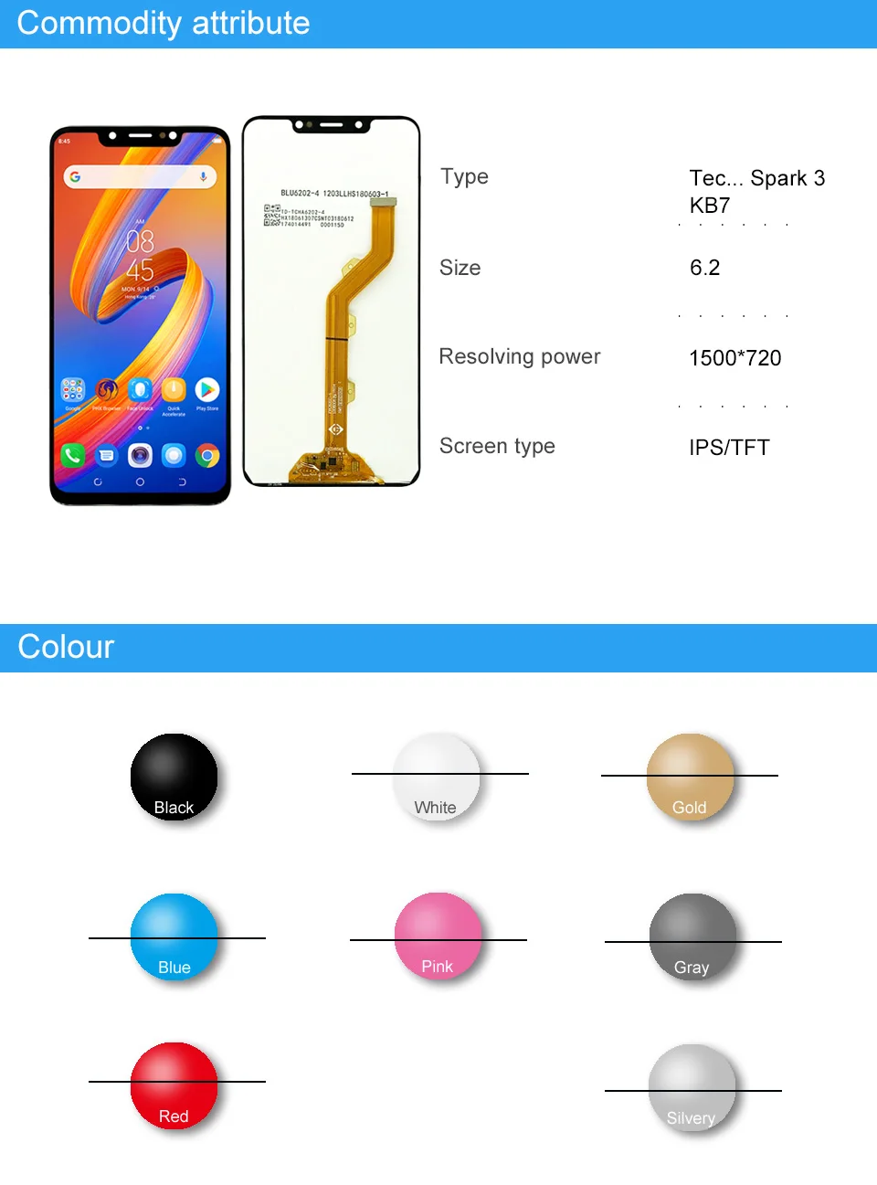 10 шт. экран для Tecno Spark 3 KB7 ЖК-дисплей кодирующий преобразователь сенсорного экрана в сборе для Tecno Spark 3 KB7 lcd полная DHL