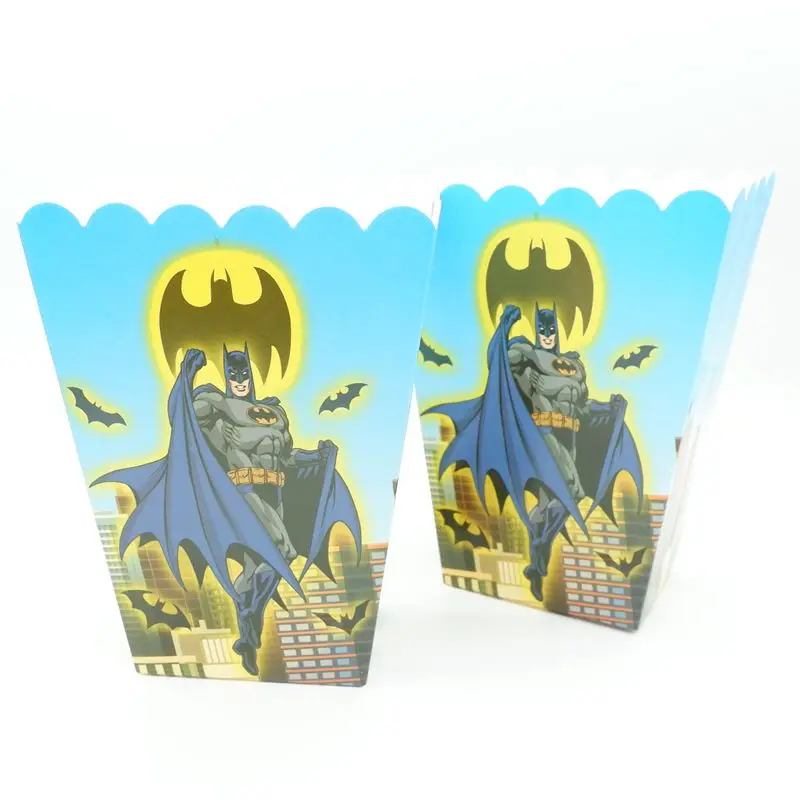 Popcorn box 6pcs Бэтмен тематическая вечеринка на день рождения Декор бумажная салфетка под тарелку кружку соломенный баннер/Флаг коробка для конфет посуда набор детский душ вечерние принадлежности - Цвет: Popcorn box 6pcs