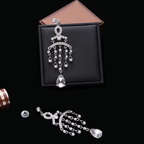 Women Fashion Shiny Rhinestone Multilayer Tassels Dangle Earrings Wedding Jewelry | Украшения и аксессуары