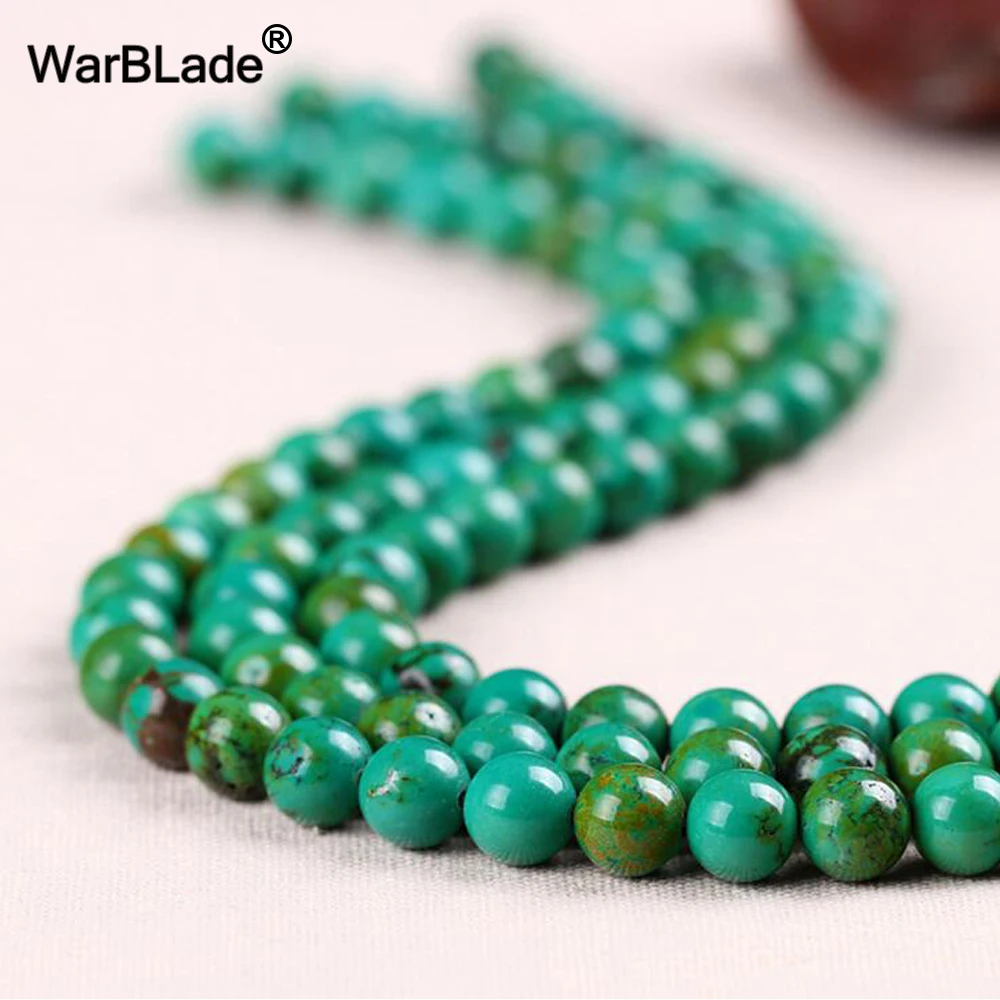 WarBLade Natural Stone Green Turquoise Beads Blue Round Loose 4mm 6mm 8mm 10mm 12MM For DIY Bracelet Jewelry Making | Украшения и
