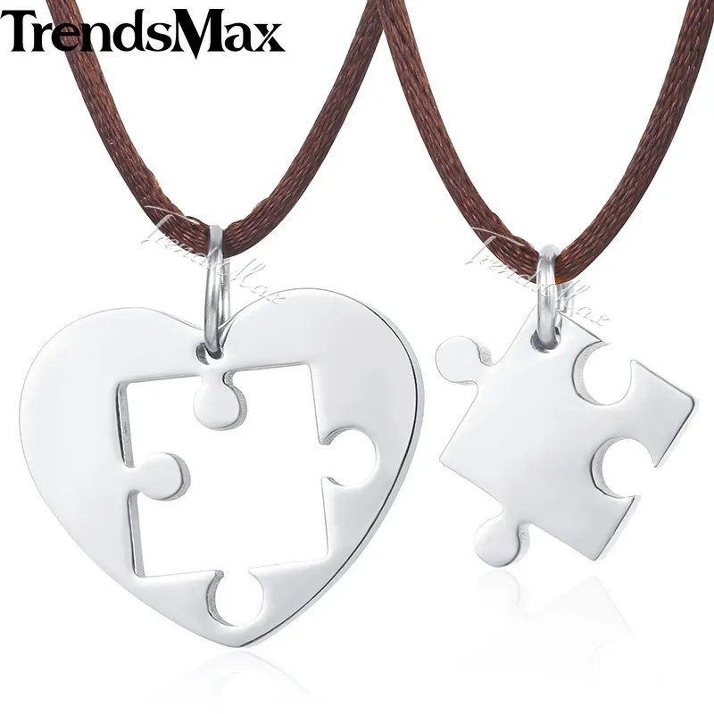 Trendsmax Пазл сердце любовь Мужская подвеска ожерелье цепь из нержавеющей стали