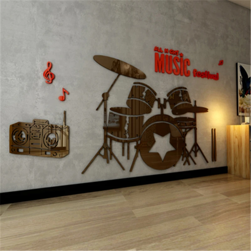 Shelf Drum 3d Acrylic Wall Stickers Children's Room Music Dance Classroom Background Wall Room Decoration Sticker Creative DIY
