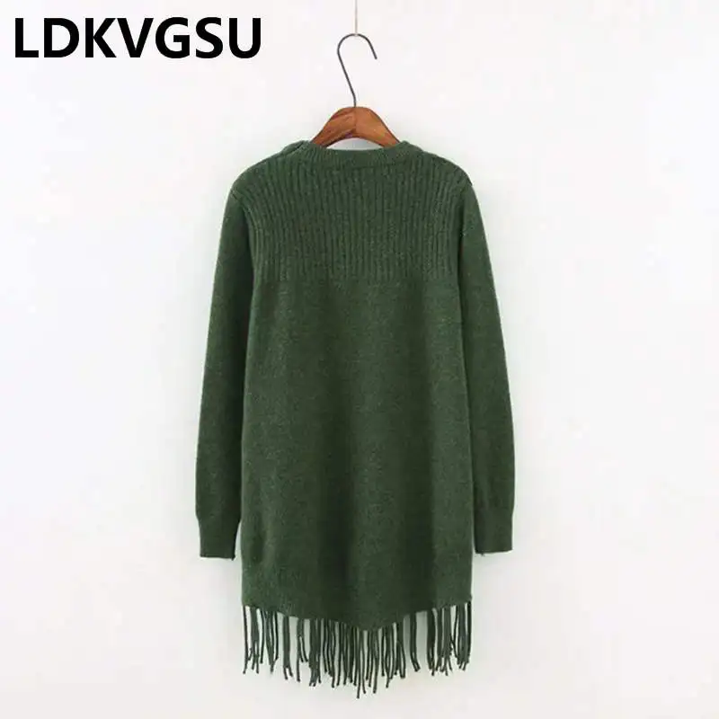 

New Fashion 2018 Autumn Winter Women Sweater Plus Size Long Sleeve Sweaters Tassel Irregular Pullover Warm Knitted Sweater Is403