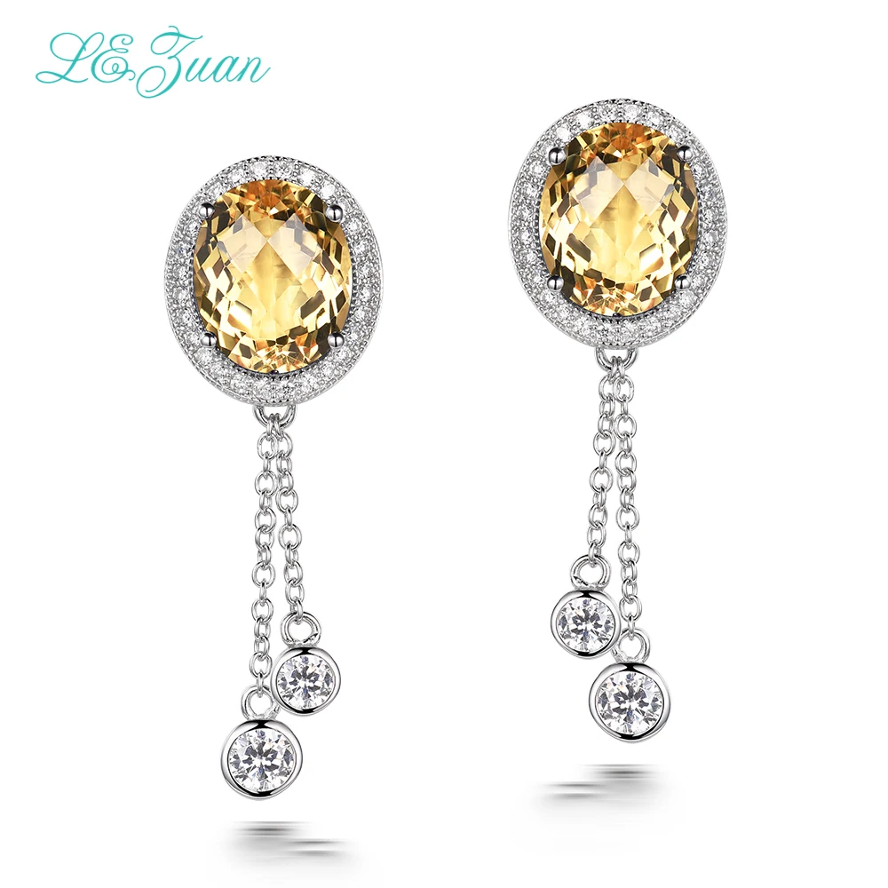 L&zuan 7.38ct Natural Citrine Gemstone Earring 925 Sterling Silver Trendy Fine Jewelry Earrings For Women Aretes Mujer E0066-W05