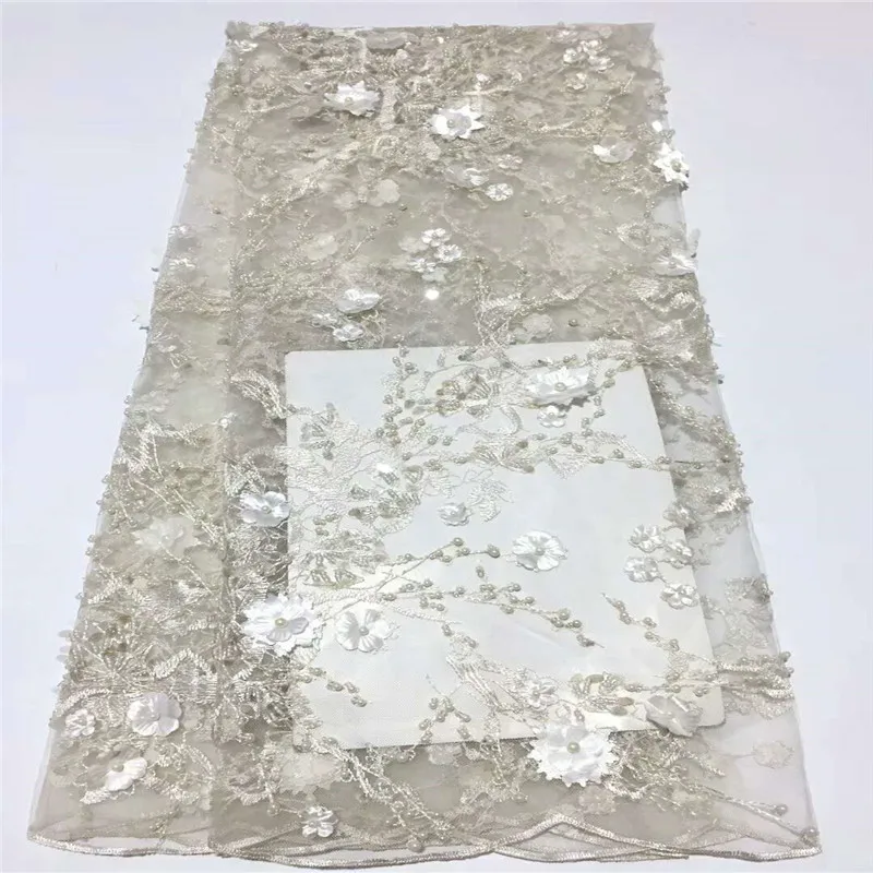 2018 Белый Цвет Мягкая сетка африканская кружевная ткань материал 3D Цветочная