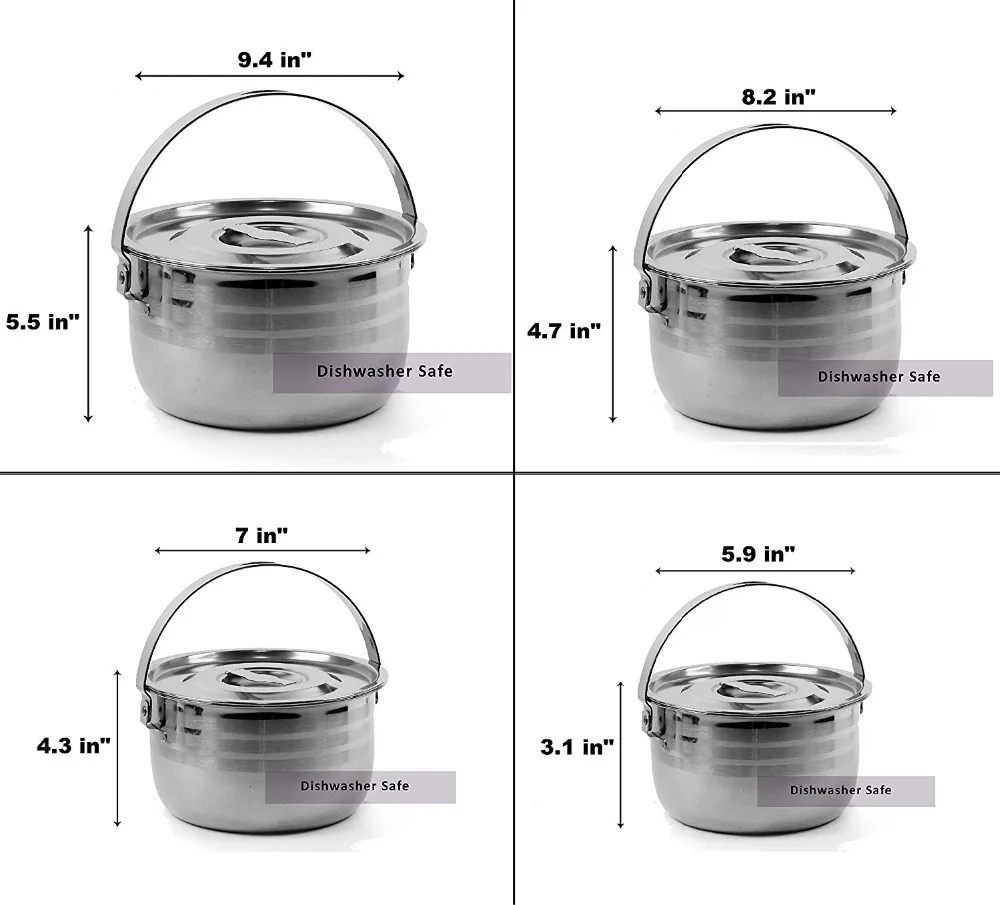 Camping Cookware Set Compact Stainless Steel Campfire Cooking Pots and Pans Rugged Outdoor 4Pc Cook Set for Hiking Barbecue