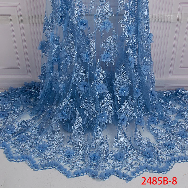 

2019 High Quality 3D Flowers Lace Fabric African Tulle Lace Fabric with Beads French Lace Fabrics for Wedding Dress APW2485B-1