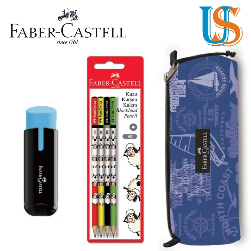 BLUE Faber Castel 5177000034 пенал с F. C. 119150 4 шт. твердо-мягкие карандаши+ 1 шт. f. c. 183703 ластик-точилка - Цвет: BLUE