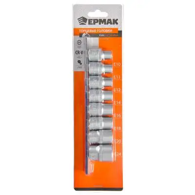 НАБОР ГОЛОВОК ЕРМАК 8 предметов &quotTORX&quot 1/2&quot E10 E11 E12 E14 E16 E18 E20 E24|set of heads|torx set 1/2torx car |