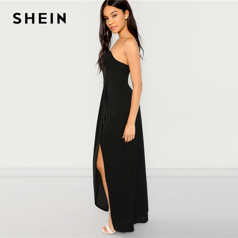 SHEIN Макси Платье Без Бретелек С Разрезом На Молнии Женское Гламурное Платье Без Рукавов