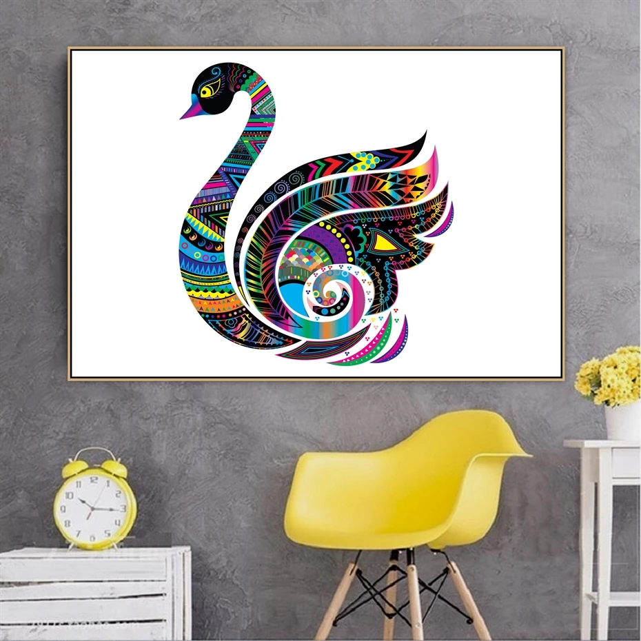 Красочные Лебедь птица коллаж дизайн животных холст картина печатный плакат