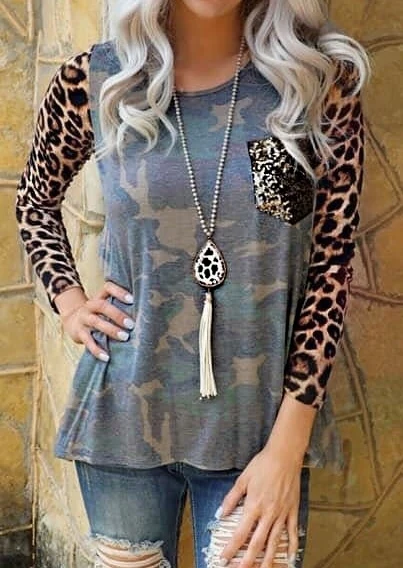 2019 Новая Мода Весна Осень Женщины Блузка Топы С Леопардовым Принтом Камуфляж