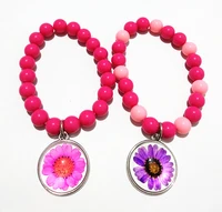 24pcs 12colorchrysanthemums and daisies cartoon hand chain for girls rose pink red green glass bracelets diy jewellery