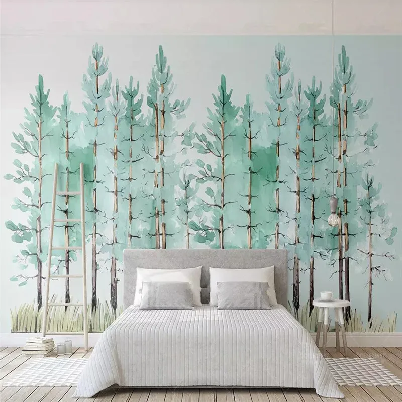 

Simple mint green woods Nordic TV background wall professional production murals wholesale wallpaper mural poster photo wall