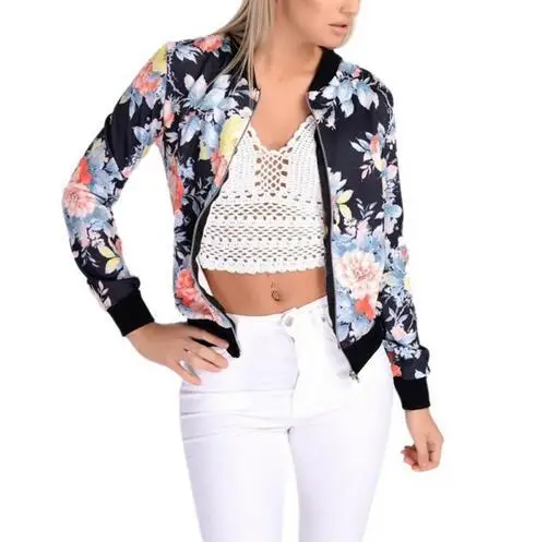 Модная стильная женская Байкерская короткая куртка с длинным рукавом цветочным